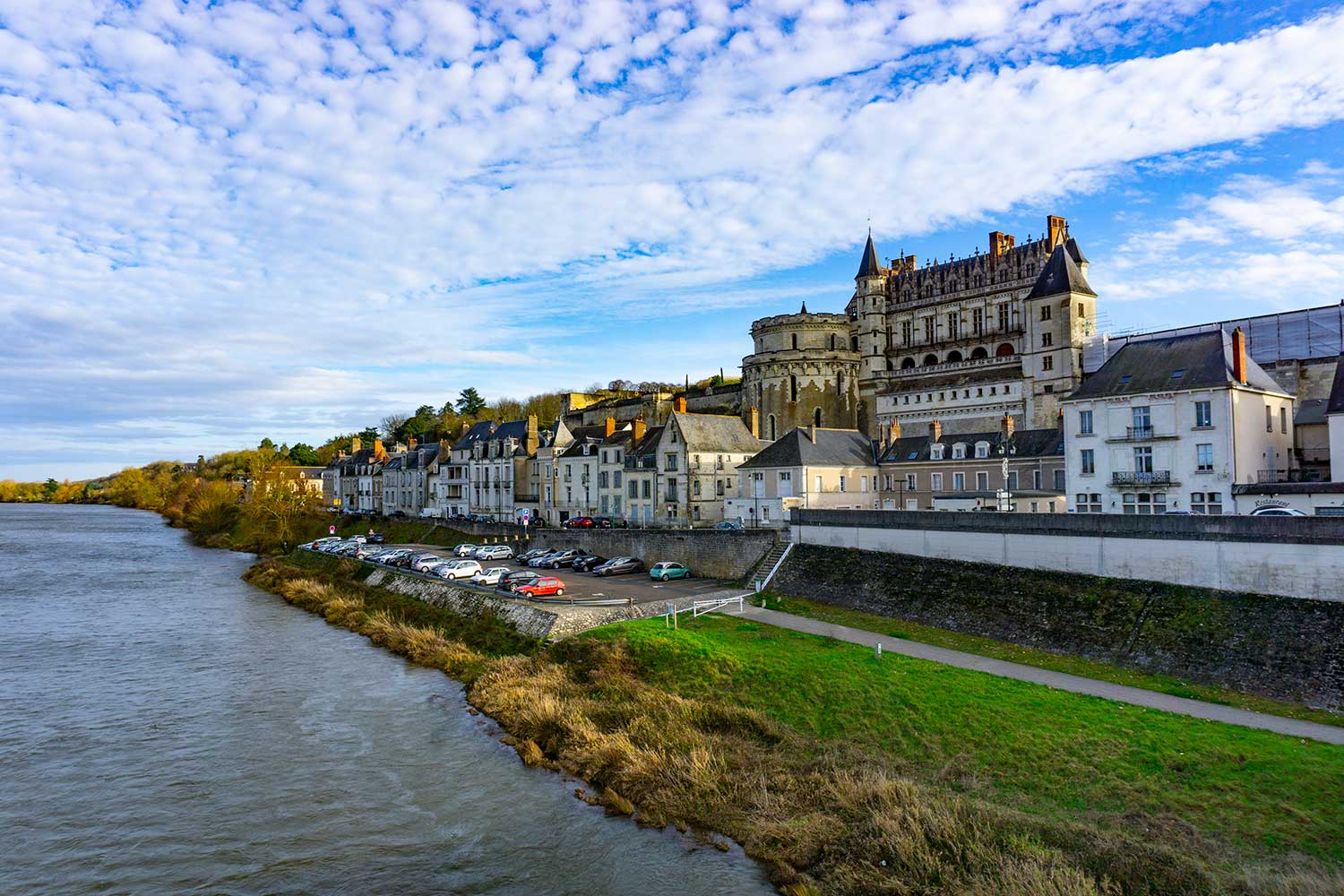 Amboise Castle next to a river in Aboise, France.