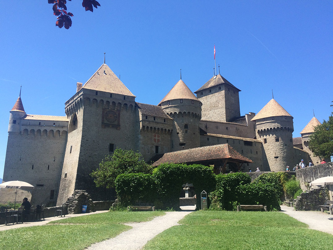 The exterior of Chillon Castle in Montreux, Switzerland.