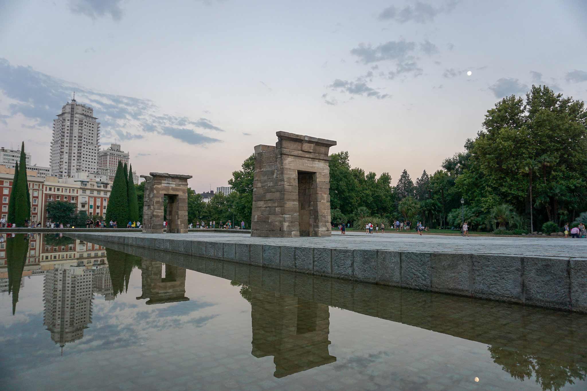 A picture of the Temple of Debod, an Egyptian temple, in Madrid, Spain.