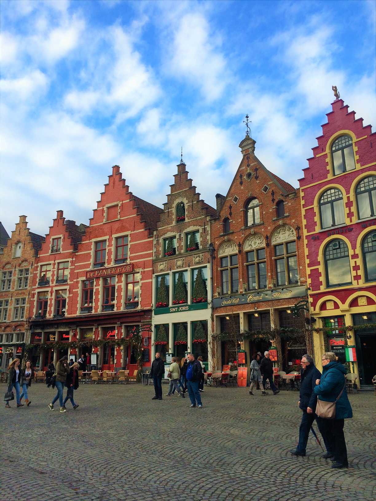 The colorful gabled buildings of Markt in Bruges, Belgium.