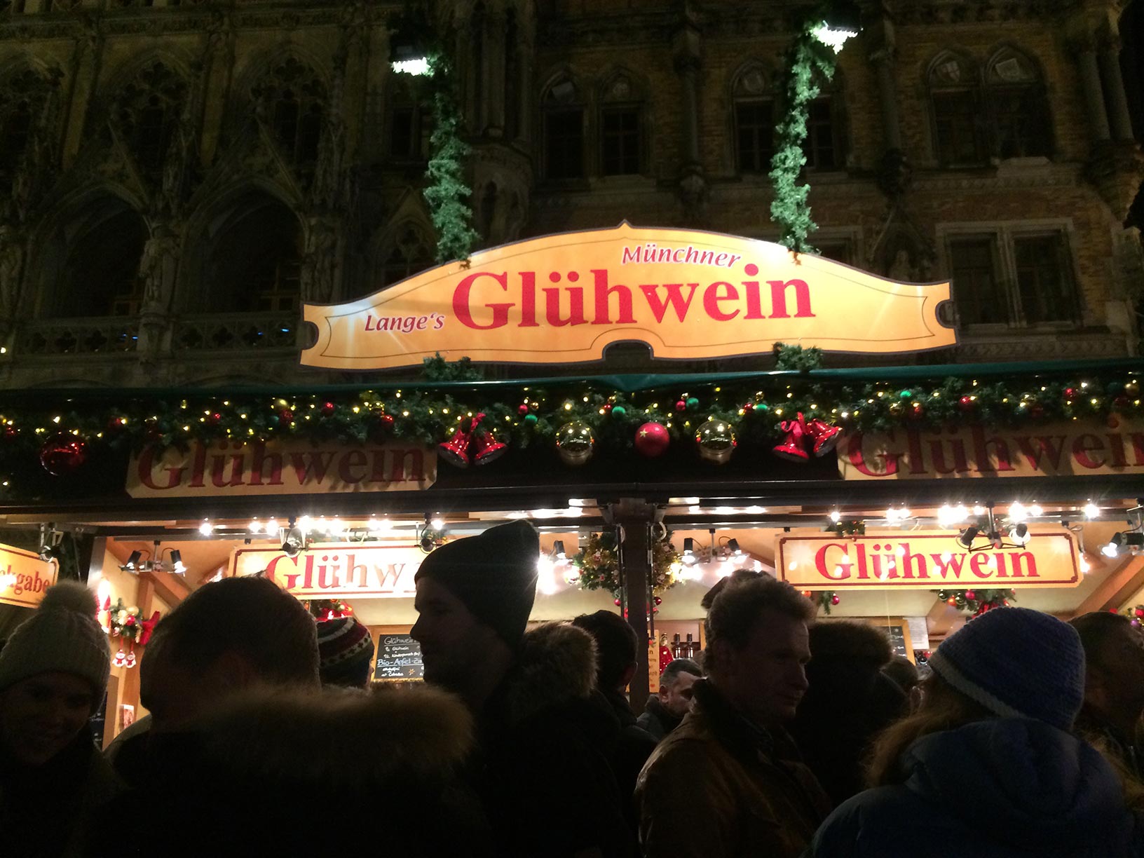 A gluhwein sign at a Christmas market in Munich, Germany.