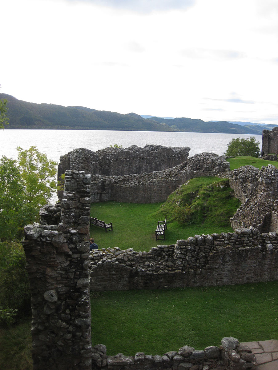 Ruins of Urquhart Castle in Loch Ness, Scotland.