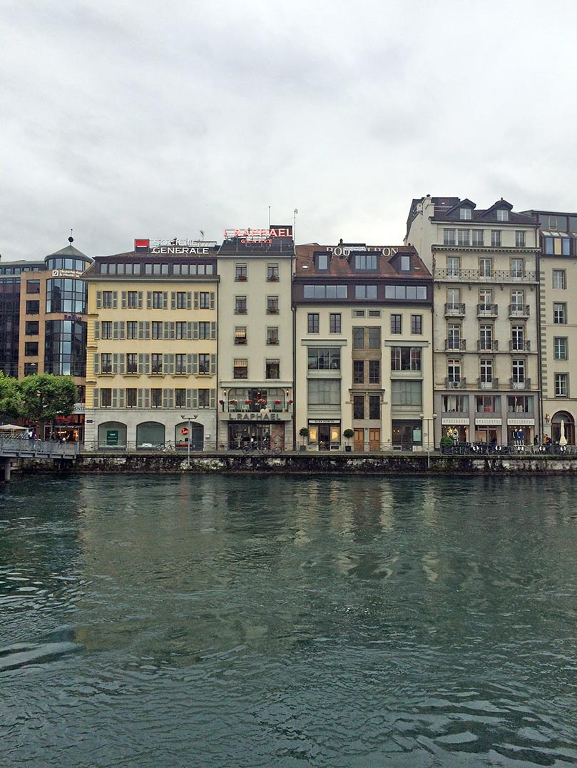 Lakeside buildings in Geneva, Switzerland.