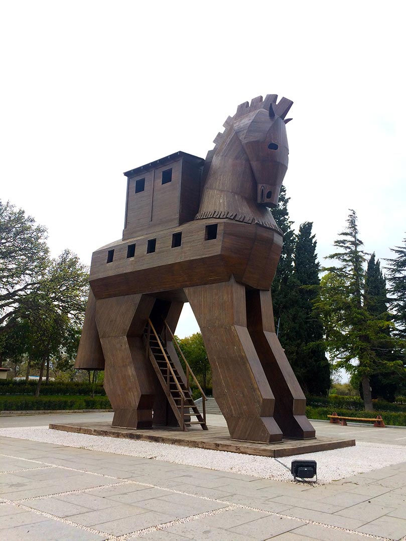 A large wooden horse that you can walk into located on the site of ancient Troy.